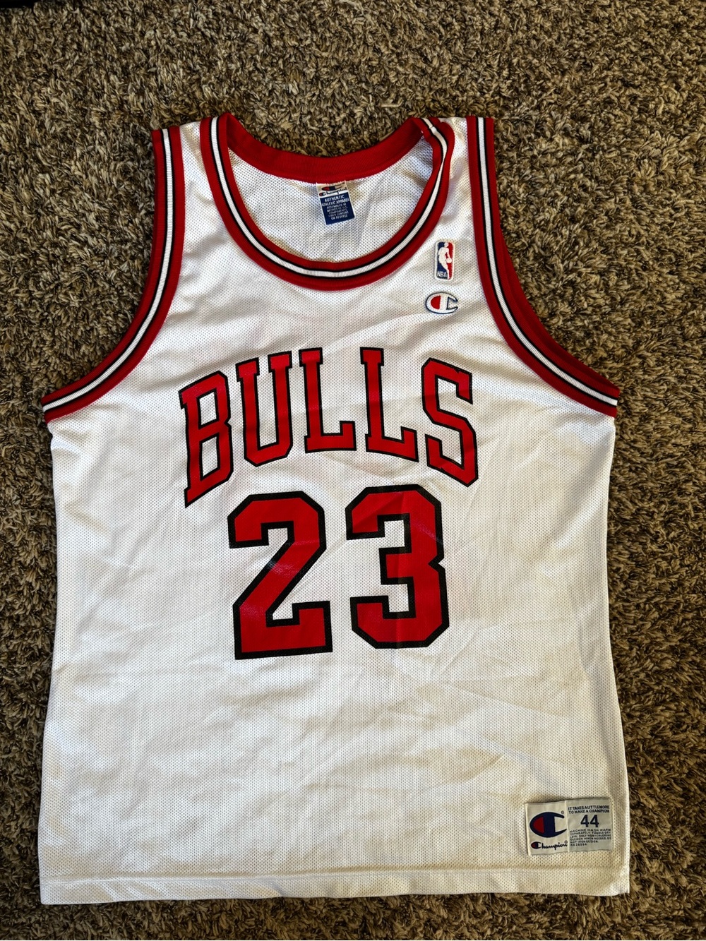 Champion Michael Jordan White and Red Bulls #23 Basketball Jersey